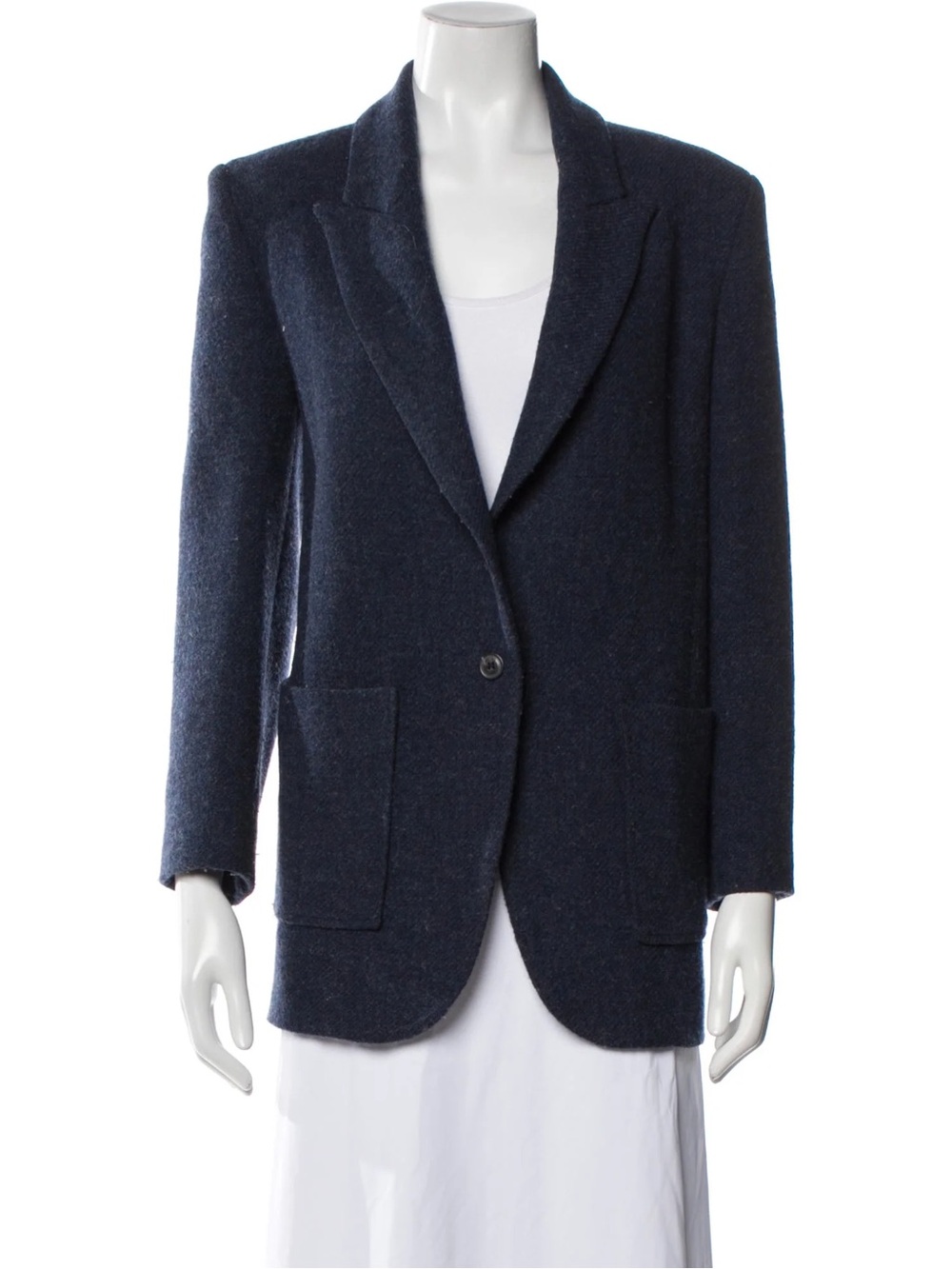 ba&sh Dark Navy Wool-Blend Single-Button Blazer